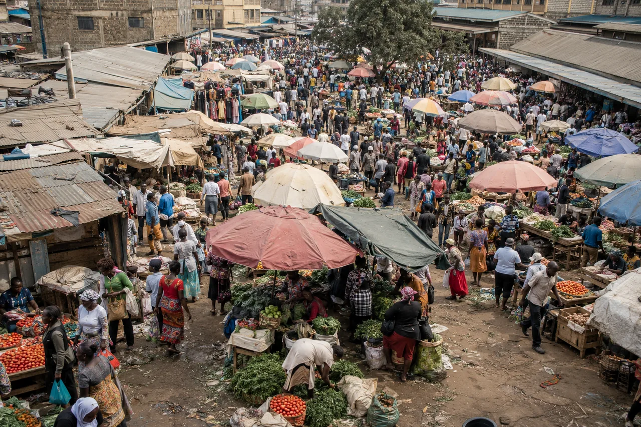 An open-air market in Nairobi, seen from above