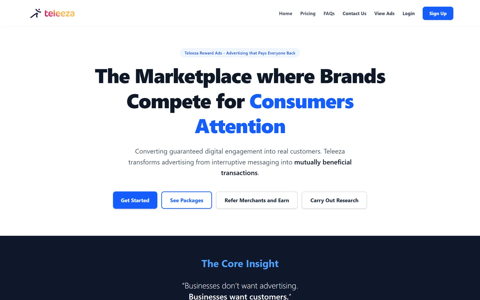 Teleeza Ads Manager landing page: The Marketplace where Brands Compete for Consumers Attention